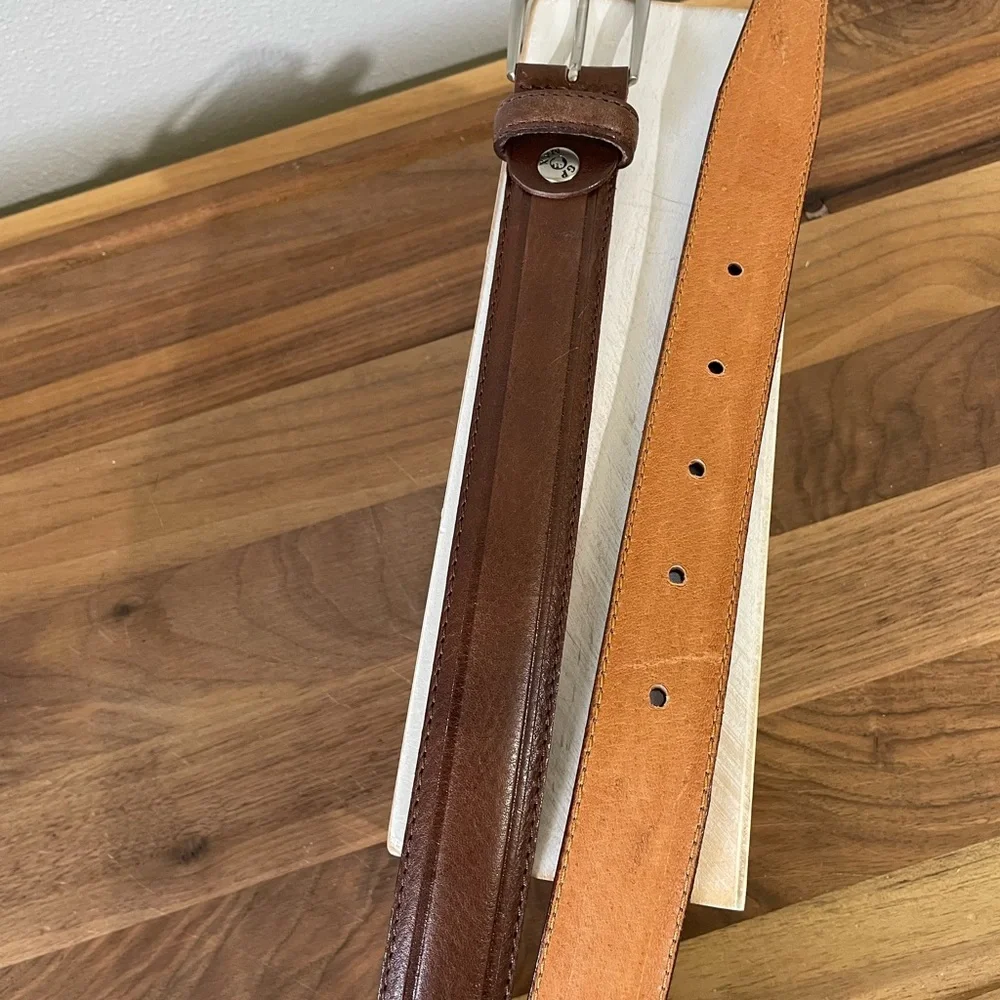 Old Money Italian Leather Dress Belt Brown Silver Buckle 40 GP Max Made Italy